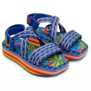 Farm Rio Macaw Tropical Colorful Platform Sandal Blue NEW WITH TAGS